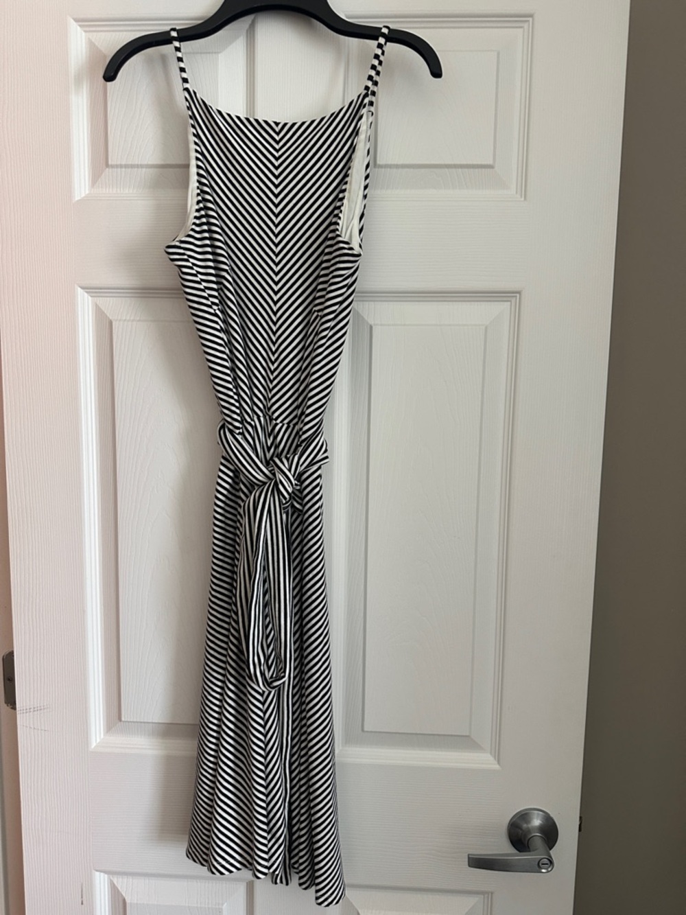 Ann Taylor Black & White Striped Tie-Waist Maxi Dress